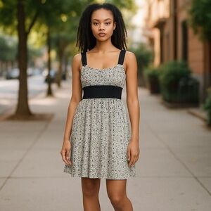 Charlotte Russe Summer Dress Size Large Black White Geometric Print Belted